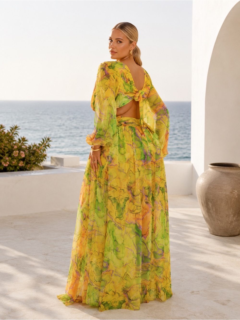 Fashion Nova Watercolor Marble Print Cutout Maxi Dress | XL | Like New - Picture 2 of 6